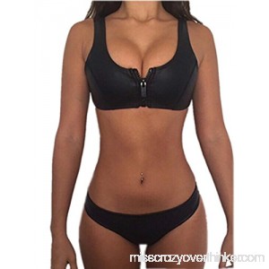 Lyheller Womens Sexy High Waist Zipper Front Bandage Two Piece Bikini Sets Beachwear Black B07BNHLPH4